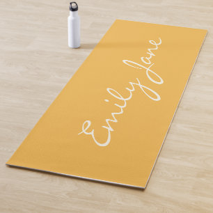 Tapete De Yoga Nome de Caligrafia Moderna Minimalista Amarela Per