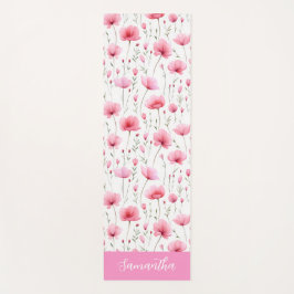 Tapete De Yoga Nome de Flor Silvestre em Aquarela Rosa