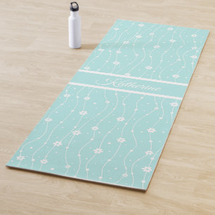 Tapete De Yoga Nome de Letra Floral Verde Menta Caprichosa Daisy 