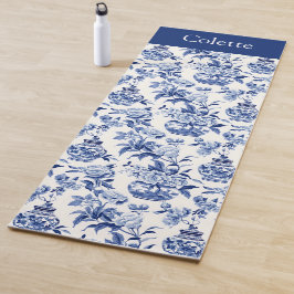 Tapete De Yoga Nome de Monograma Chinoiserie Azul