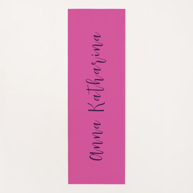 Tapete De Yoga Nome de Script Elegante Rosa Mullberry Sólido (Frente)