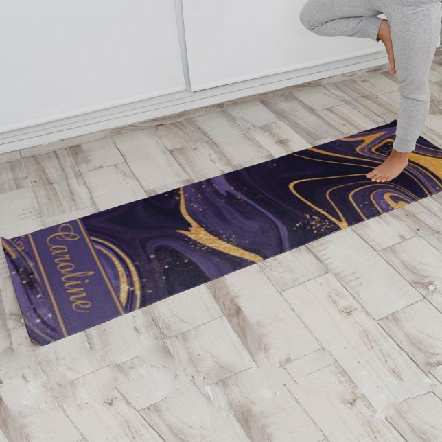 Tapete De Yoga Nome do Efeito Marble Dourado Roxo Elegante do Lux (Criador carregado)