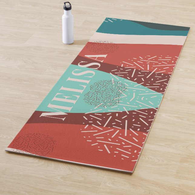 Tapete De Yoga Nome do Monograma do Padrão Retroativo Personaliza (In Situ)