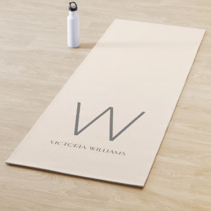 Tapete De Yoga Nome do monograma minimalista da cinza de marfim m