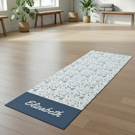 Tapete De Yoga Nome do padrão botânico em aquarela azul