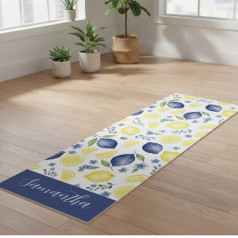 Tapete De Yoga Nome do padrão de limão country francês azul