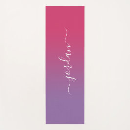 Tapete De Yoga Nome do Script Branco de Gradiente Mínimo Rosa par