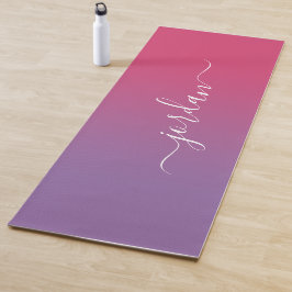 Tapete De Yoga Nome do Script Branco de Gradiente Mínimo Rosa par