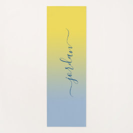 Tapete De Yoga Nome do Script de Gradiente Amarelo a Azul Claro