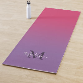 Tapete De Yoga Nome do Script de Monograma de Gradiente Roxo Míni