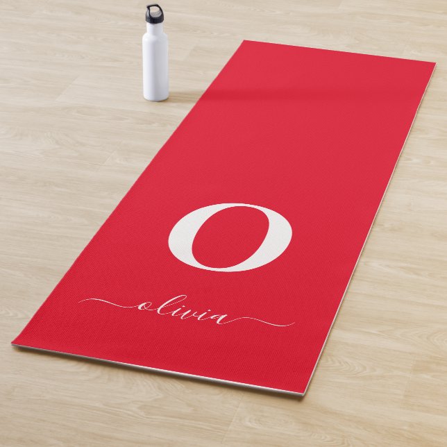 Tapete De Yoga Nome do Script Monograma Personalizado Vermelho e  (In Situ)