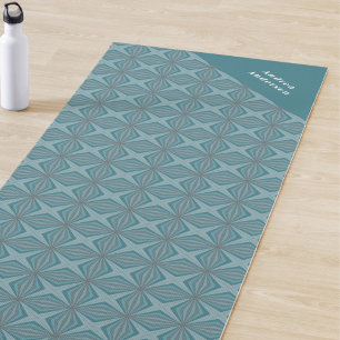 Tapete De Yoga Nome e Padrão do Teal Retroativo