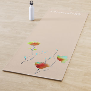 Tapete De Yoga Nome floral de aquarela arte energética vibrante