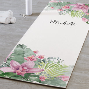 Tapete De Yoga Nome Floral Rosa Personalizado