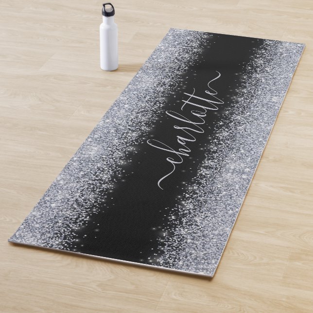 Tapete De Yoga Nome Glitter Prateado Metálico Feminino e Moderno (In Situ)