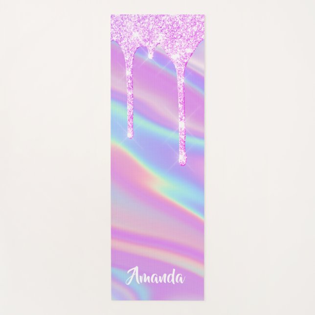 Tapete De Yoga Nome Holographic Pink Drives Unicorn Pastels (Frente)
