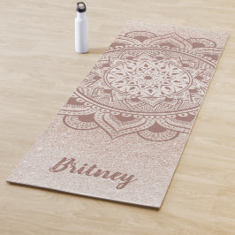 Tapete De Yoga Nome Mandala Feminino Chic Personalizado em Dourad