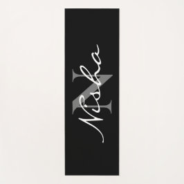 Tapete De Yoga Nome Mínimo Personalizado do Monograma Preto e Bra