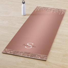 Tapete De Yoga Nome Monograma Gotejamento Brilho Dourado Rosa Chi