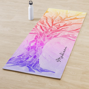 Tapete De Yoga Nome Monograma Rosa Roxo