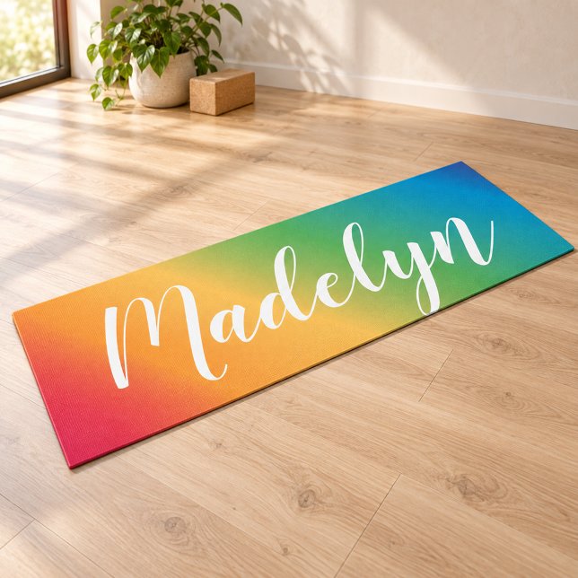 Tapete De Yoga Nome Monograma Script Espectro Arco-íris (Criador carregado)