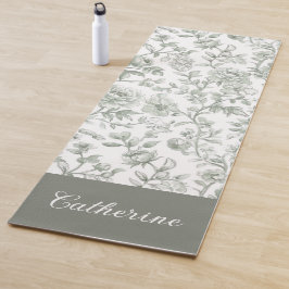 Tapete De Yoga Nome Monograma Toile Vintage Floral Verde Salvia