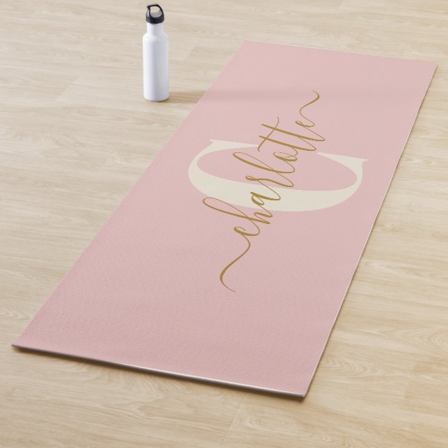 Tapete De Yoga Nome Monogramado Moderno e Elegante Rosa Bege  (In Situ)