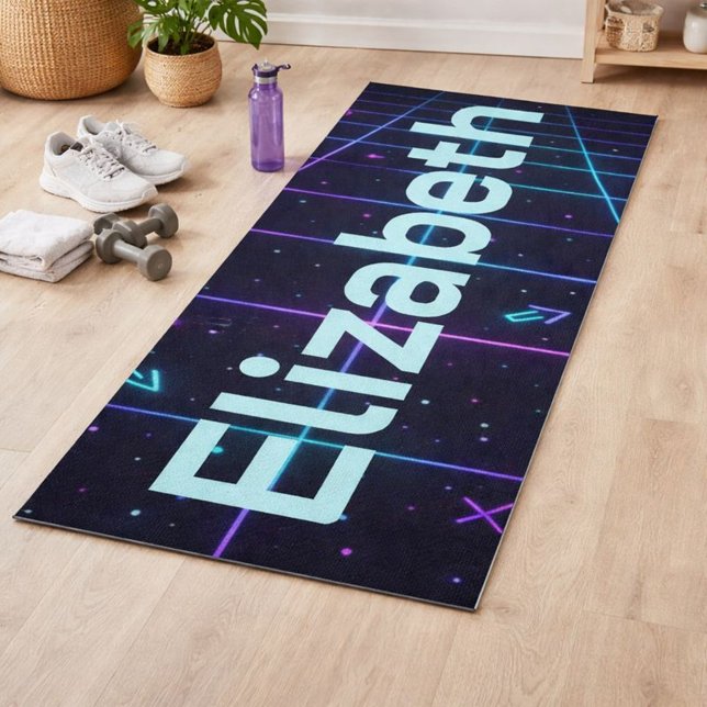 Tapete De Yoga Nome Neon Retro 80  (Criador carregado)