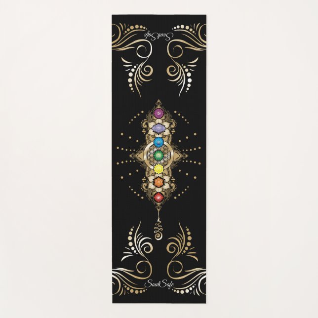 Tapete De Yoga Nome personalizado Alinhado Dourado Chakra (Frente)