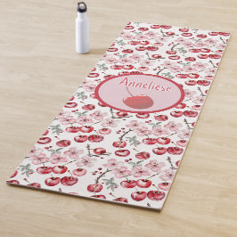 Tapete De Yoga Nome Personalizado Aquarela Flor de Cerejeira