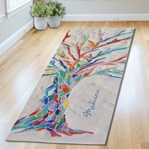 Tapete De Yoga Nome Personalizado Árvore Monograma da Vida