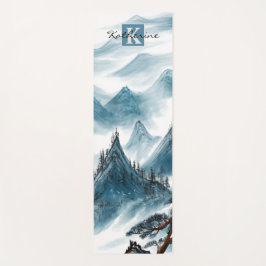 Tapete De Yoga Nome Personalizado Blue White Mountain View