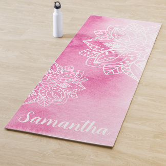 Tapete De Yoga Nome personalizado das flores brancas de Mandala e