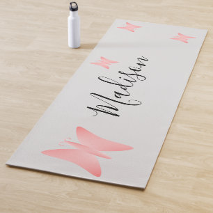 Tapete De Yoga Nome Personalizado de Bordas Rosa bonito