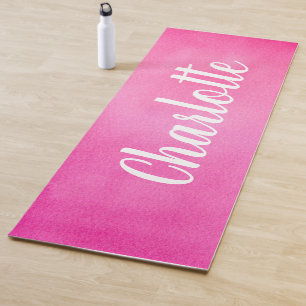 Tapete De Yoga Nome Personalizado de Cores de Água Rosa de Ângu