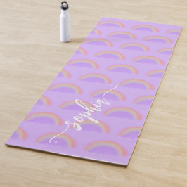 Tapete De Yoga Nome personalizado de script aquarela arco-íris