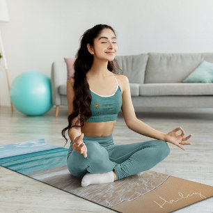 Tapete De Yoga Nome Personalizado do Oceano de Areia Tropical de