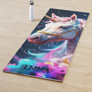 Tapete De Yoga Nome Personalizado do Rainbow Unicorn Duplo Side