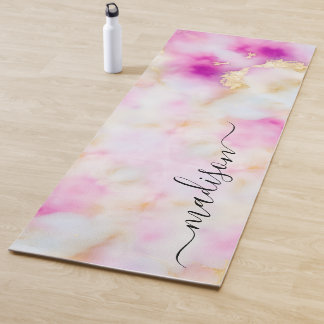 Tapete De Yoga Nome personalizado Dourado Rosa Cor d'água do Abst