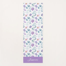Tapete De Yoga Nome Personalizado Flor Silvestre Aquarela Verde R