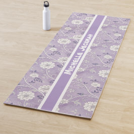 Tapete De Yoga Nome Personalizado Floral da Vintage Roxo
