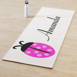 Tapete De Yoga Nome Personalizado Ladybug Rosa