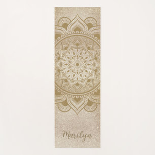 Tapete De Yoga Nome Personalizado Mandala Om Dourado Exercício De