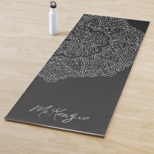 Tapete De Yoga Nome Personalizado Mandala Preto Moderno Branco