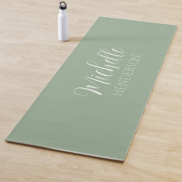 Tapete De Yoga Nome Personalizado Monograma Verde Salvia