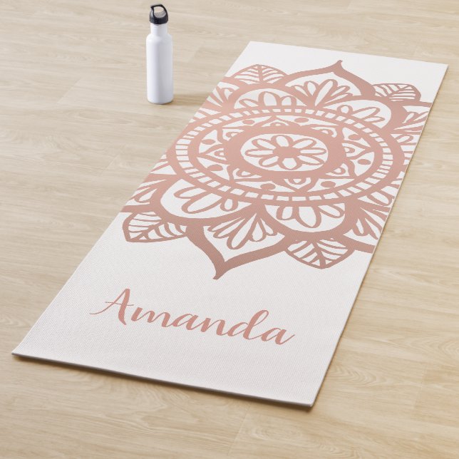 Tapete De Yoga Nome Personalizado Novo Rosa Dourado Mandala Branc (In Situ)