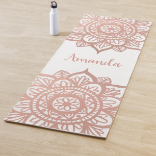 Tapete De Yoga Nome Personalizado Novo Rosa Dourado Mandala Branc