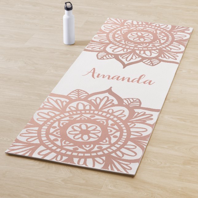 Tapete De Yoga Nome Personalizado Novo Rosa Dourado Mandala Branc (In Situ)