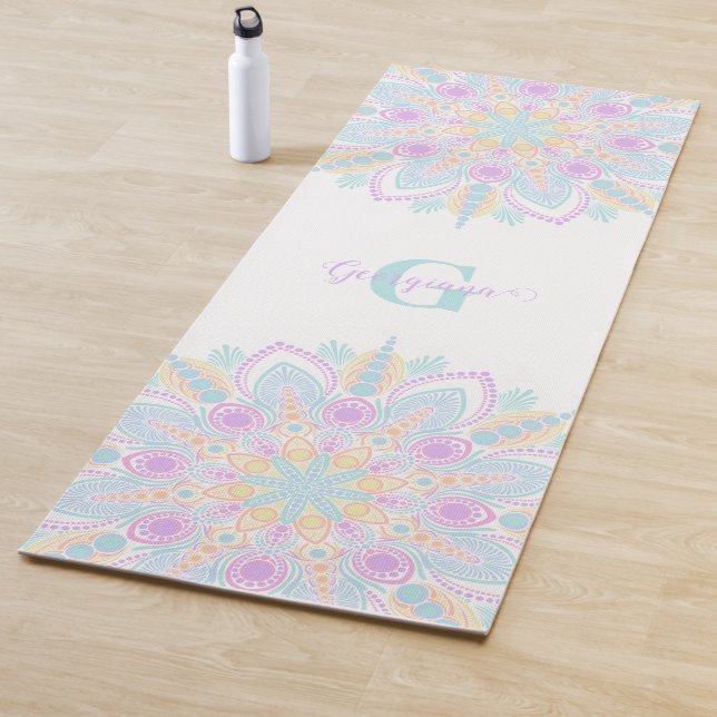 Tapete De Yoga Nome personalizado Pastel Rainbow Floral Sundae Ma (In Situ)