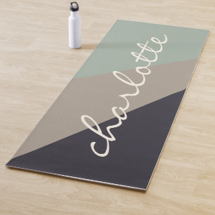 Tapete De Yoga Nome Personalizado Sage Geométrico Taupe